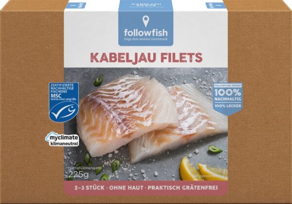 MSC Kabeljau Filets, 2-3 Filetportionen, ohne Haut, praktisch gr&auml;tenfrei, tiefgek&uuml;hlt mit Wasserschutzglasur.